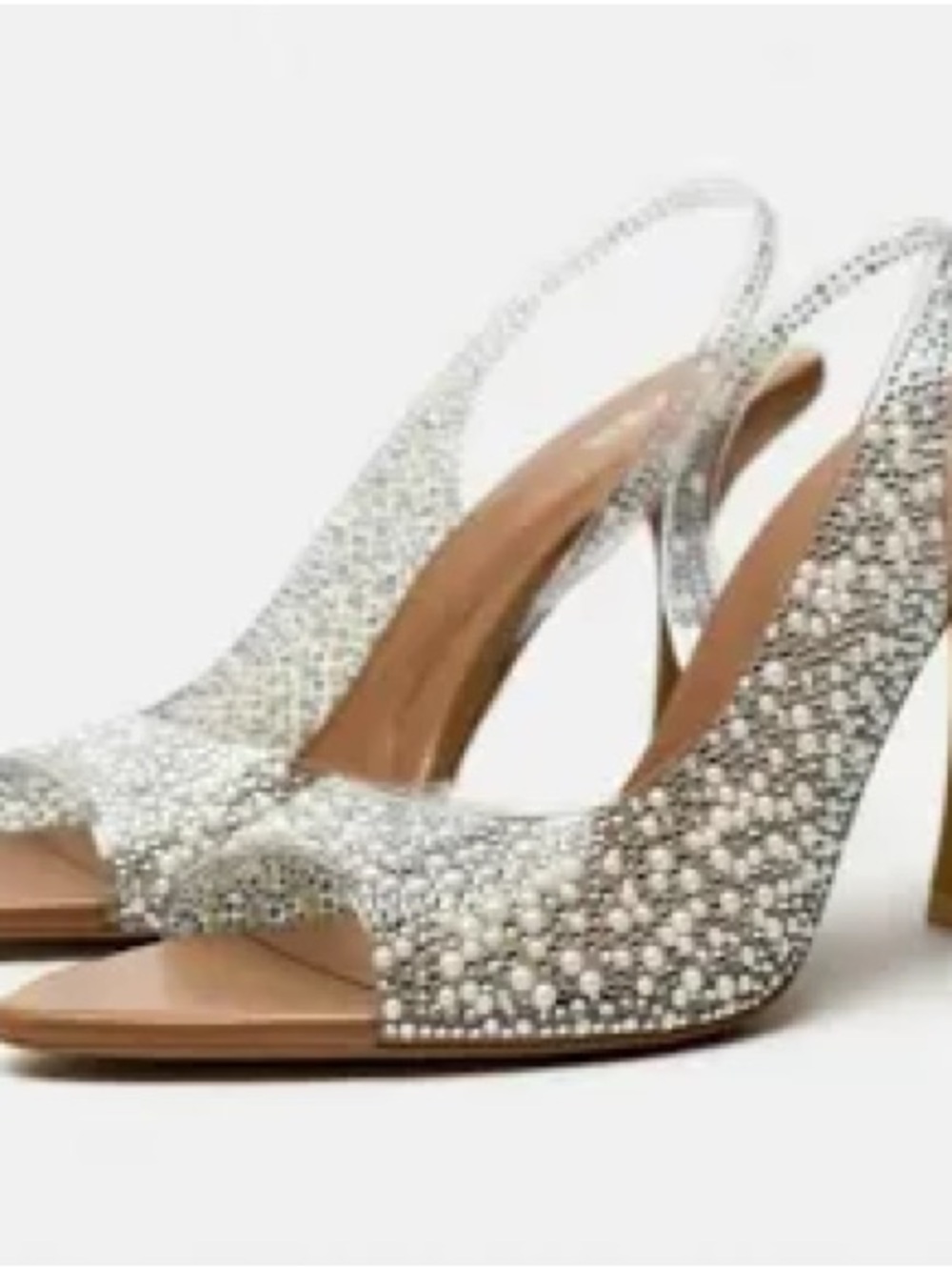 Zara Women's Crystal Embellished Silver Slingback Heels Size 39